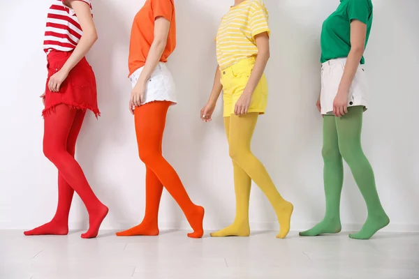 Women Wearing Bright Tights White Wall Closeup — Stock Photo, Image