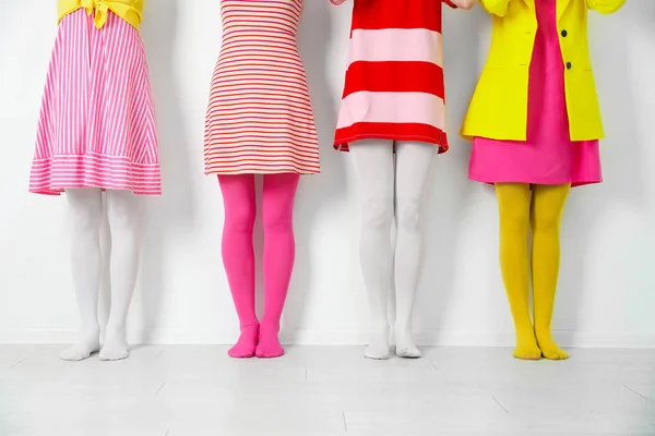 Women Wearing Colorful Tights White Wall Closeup — Stock Photo, Image