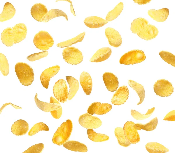 Tasty crispy corn flake isolated on white — Stock Photo, Image