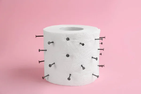 Roll Toilet Paper Nails Pink Hemorrhoid Problems — Stock Photo, Image
