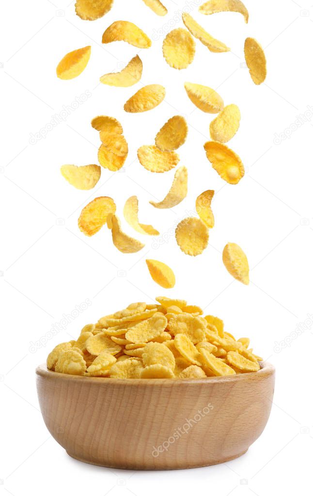 Tasty crispy corn flake isolated on white