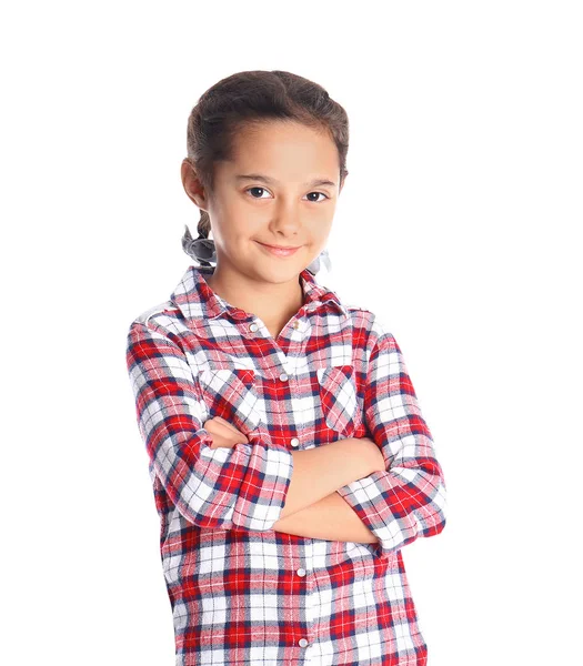 Retrato de linda niña sobre fondo blanco — Foto de Stock