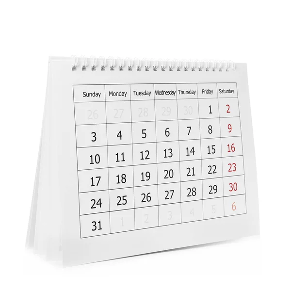 Calendario di carta isolato su bianco. Ideazione di pianificazione — Foto Stock