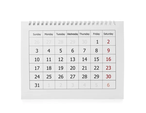 Papieren kalender geïsoleerd op wit. Planningsconcept — Stockfoto