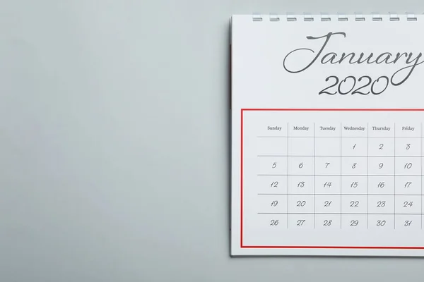 Januari 2020 Kalender Lichtgrijze Achtergrond Bovenaanzicht Ruimte Voor Tekst — Stockfoto