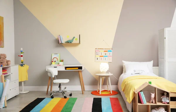 Stylish Child Room Interior Comfortable Bed Desk — ストック写真