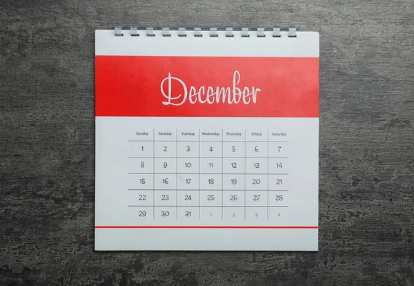 December Calendar Grey Stone Background Top View — Stock Photo, Image