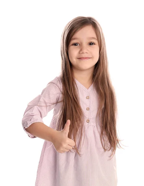 Portrait of cute little girl on white background — Stock Photo, Image