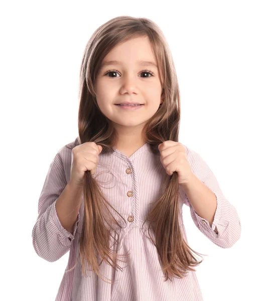 Retrato de linda niña sobre fondo blanco —  Fotos de Stock