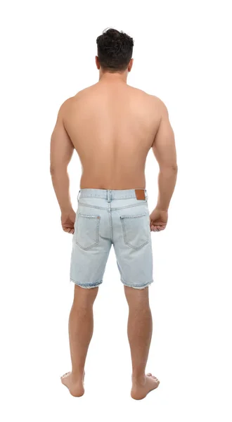 Shirtless Man White Background Back View — Stock Photo, Image