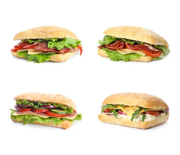 Набір Смачних Бутербродів Білому Тлі — стокове фото