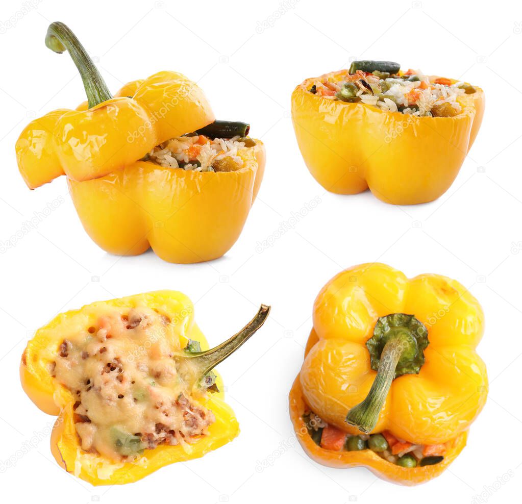 Tasty stuffed bell pepper isolated on white