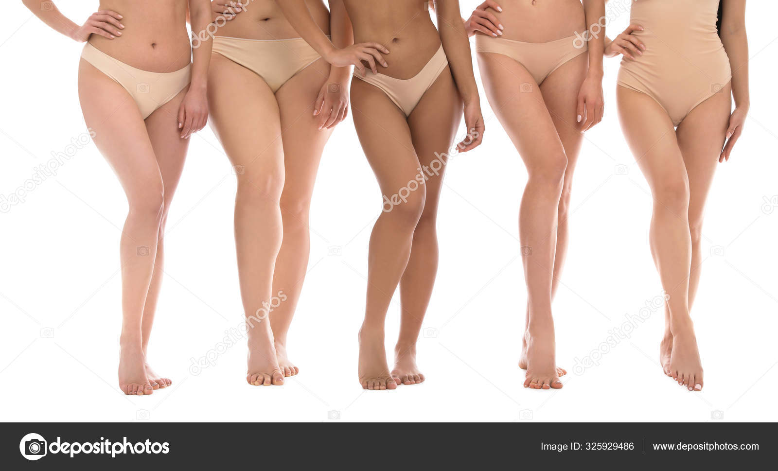 Group Women Different Body Types Underwear White Background