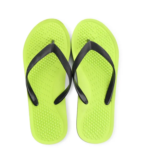 Stylische helle Flip-Flops isoliert auf weißem Grund, Ansicht von oben — Stockfoto