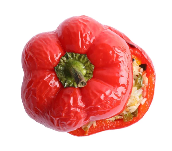 Tasty stuffed bell pepper isolated on white, top view — Stock Photo, Image