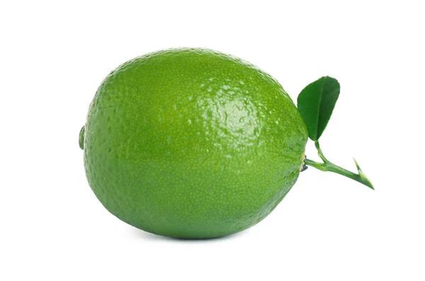 Fresh ripe lime with green leaf isolated on white — Stock Photo, Image