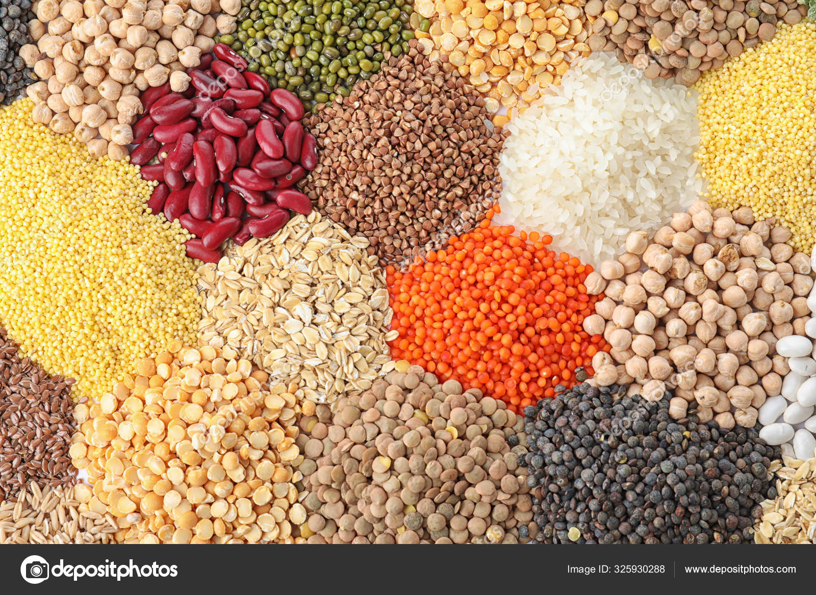 Different Types Legumes Cereals Background Top View Organic Grains Stock Photo by ©NewAfrica