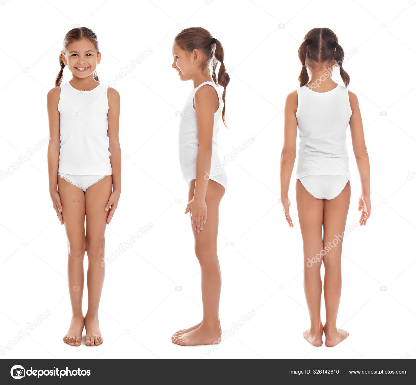 Cute little girl in underwear on white background Stock Photo by ©NewAfrica  326142610