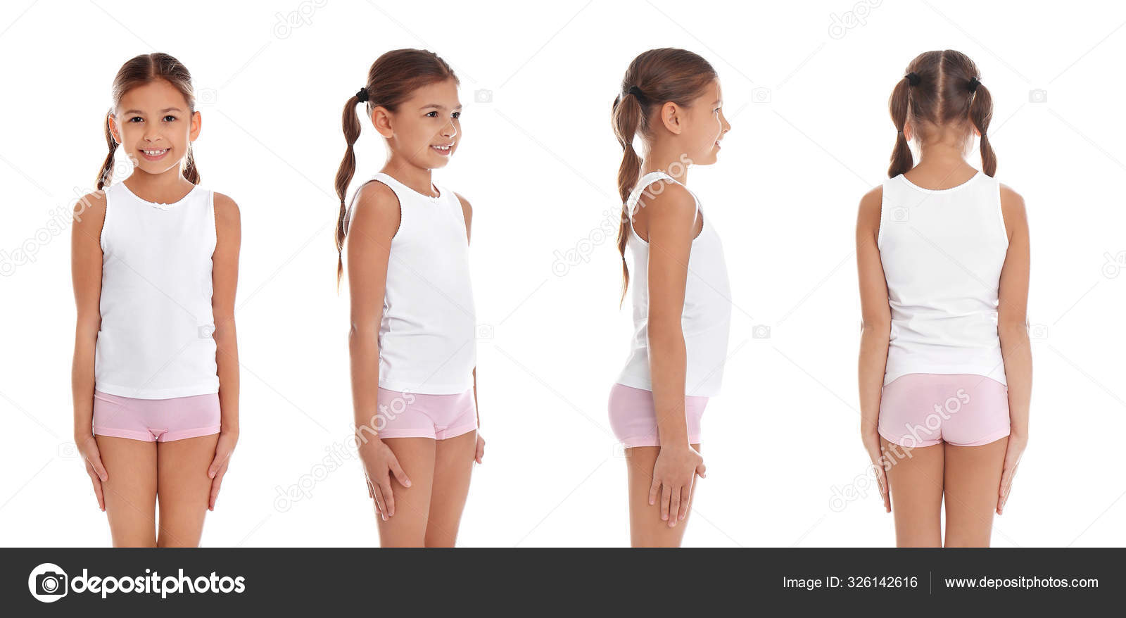 Cute little girl in underwear on white background Stock Photo by