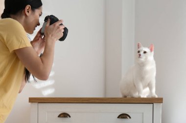 Profesyonel hayvan fotoğrafçısı güzel bir kadının fotoğrafını çekiyor.