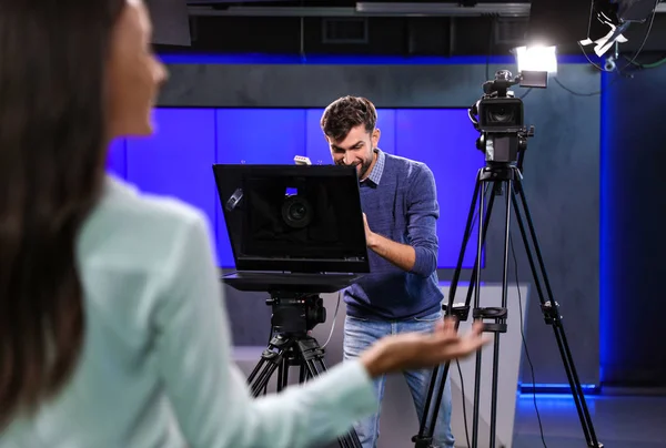 Professional Video Camera Operator Working Studio — Stock Photo, Image