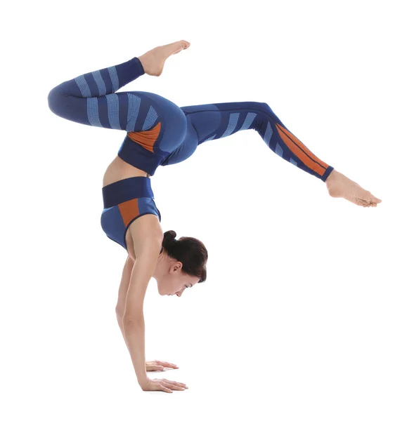 Professional Young Acrobat Exercising White Background — Stock Photo, Image