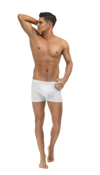 Bonito Homem Roupa Interior Fundo Branco — Fotografia de Stock