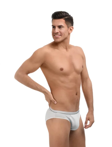 Schöner Mann Unterwäsche Auf Weißem Hintergrund — Stockfoto