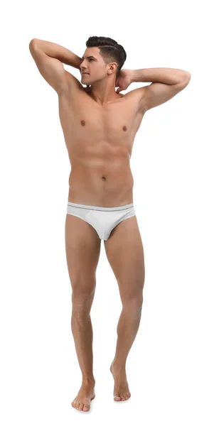 Handsome Man Underwear White Background — ストック写真