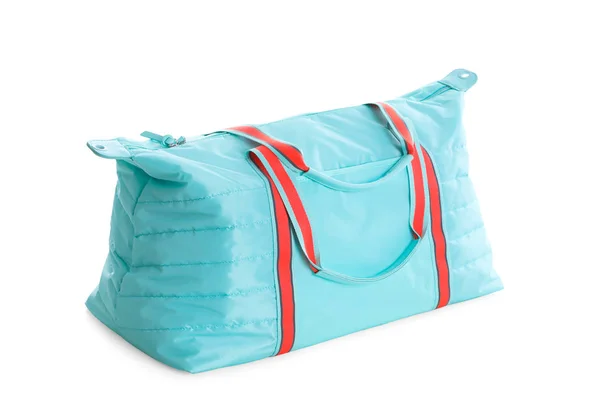 Beyaz arkaplanda şık parlak spor çantası — Stok fotoğraf