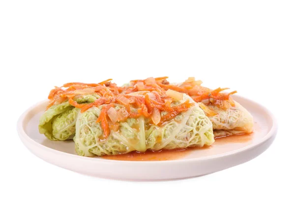 Plate Delicious Cabbage Rolls Isolated White — Stock Photo, Image