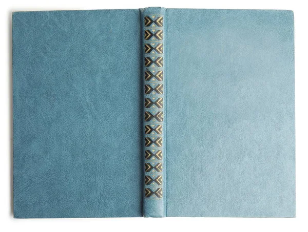 Eskimiş Açık Mavi Kapaklı Eski Kitap Beyaz Üst Görünümde Izole — Stok fotoğraf