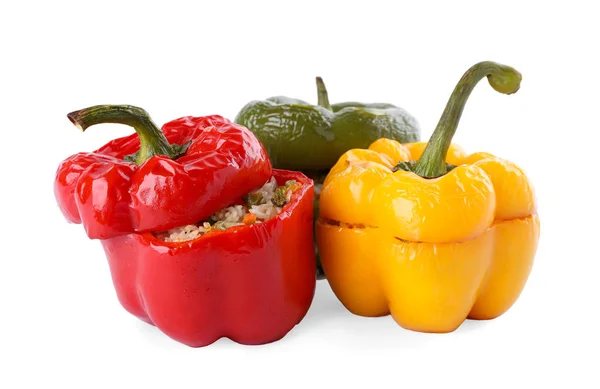 Tasty stuffed bell peppers isolated on white — Stock Photo, Image