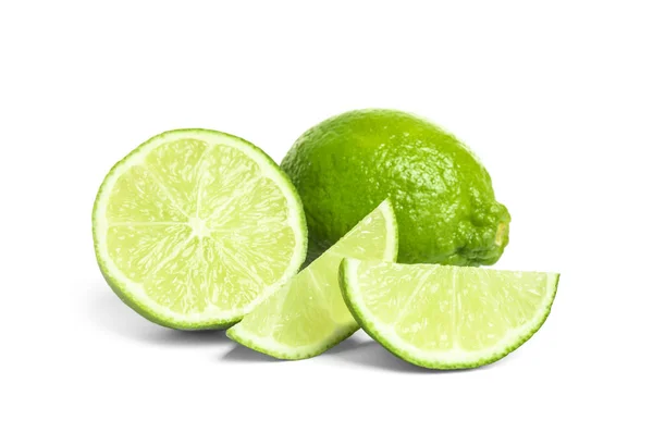 Fresh ripe green limes isolated on white — Stock Photo, Image