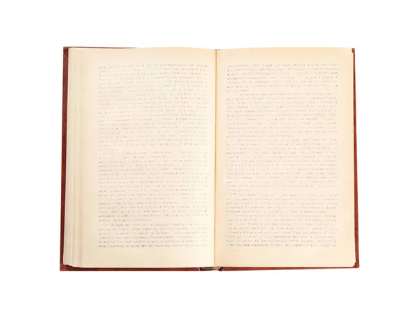 Open oude hardcover boek geïsoleerd op wit, bovenaanzicht — Stockfoto