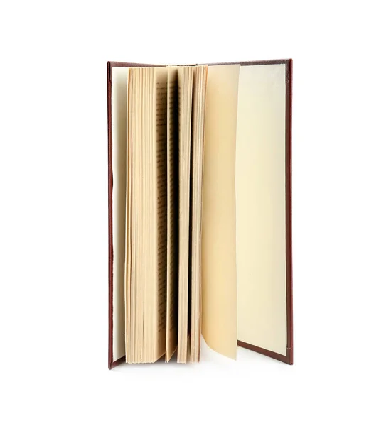 Abrir livro capa dura velho isolado em branco — Fotografia de Stock