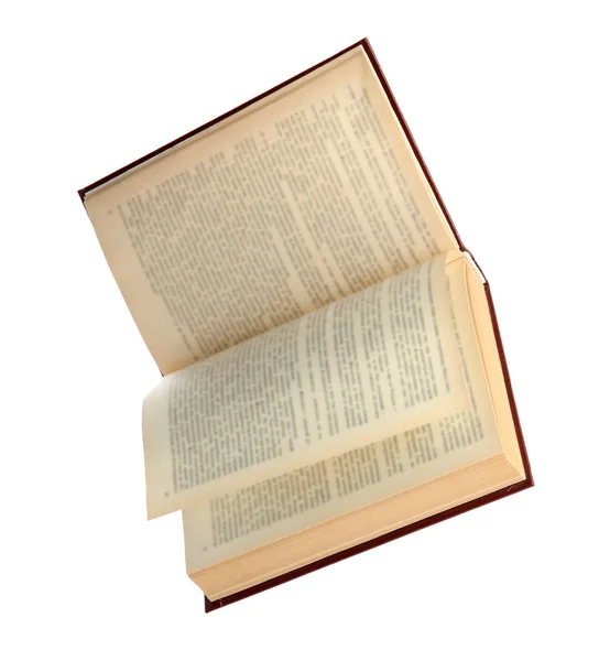 Abrir livro capa dura velho isolado em branco — Fotografia de Stock