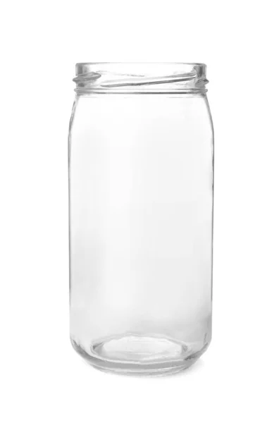 Open empty glass jar isolated on white — Stock Photo, Image