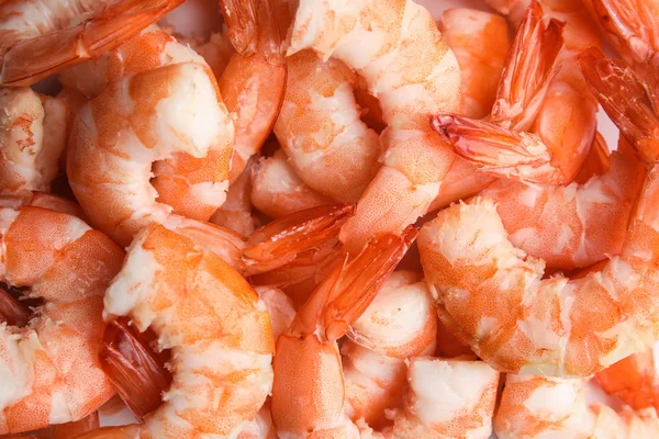 Montón Deliciosos Camarones Pelados Como Fondo Primer Plano — Foto de Stock