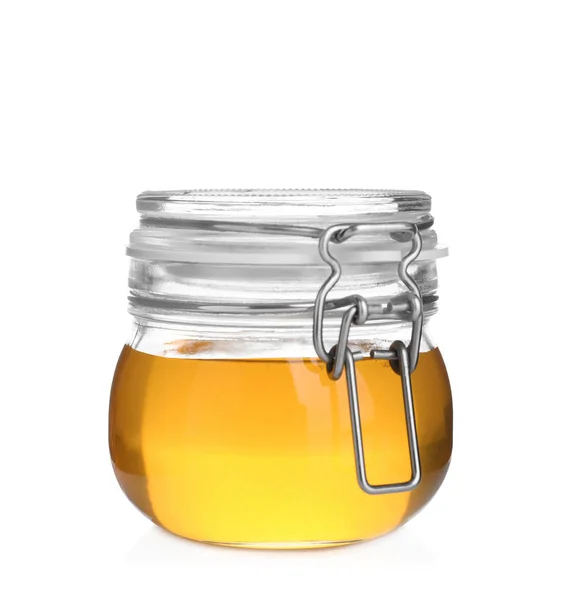 Pot de miel bio isolé sur blanc — Photo