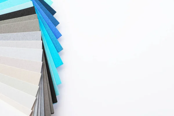 Amostras de paleta de cores no fundo branco vista superior — Fotografia de Stock
