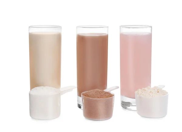 Protein Shakes Different Types Powder Isolated White Stock Image