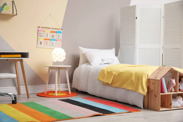 Stylish Child Room Interior Comfortable Bed Desk — Stock Photo, Image
