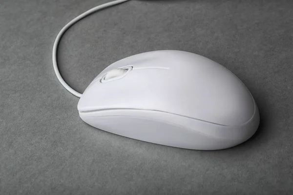 Modern Wired Computer Mouse Grey Background — Stock Photo, Image