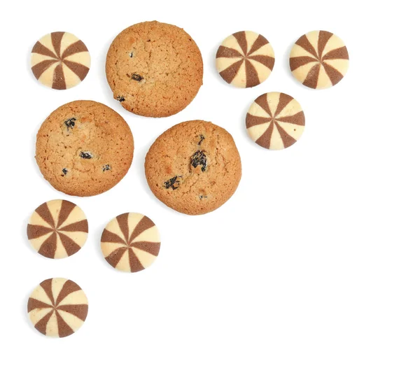 Dulces deliciosas galletas caseras sobre fondo blanco, vista superior — Foto de Stock