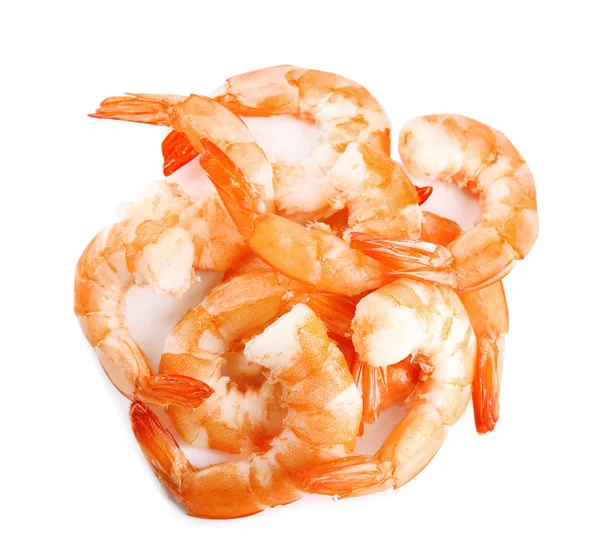 Deliciosos camarones cocidos aislados en blanco, vista superior —  Fotos de Stock