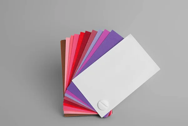 Färg palett på ljusgrå bakgrund, ovanifrån — Stockfoto