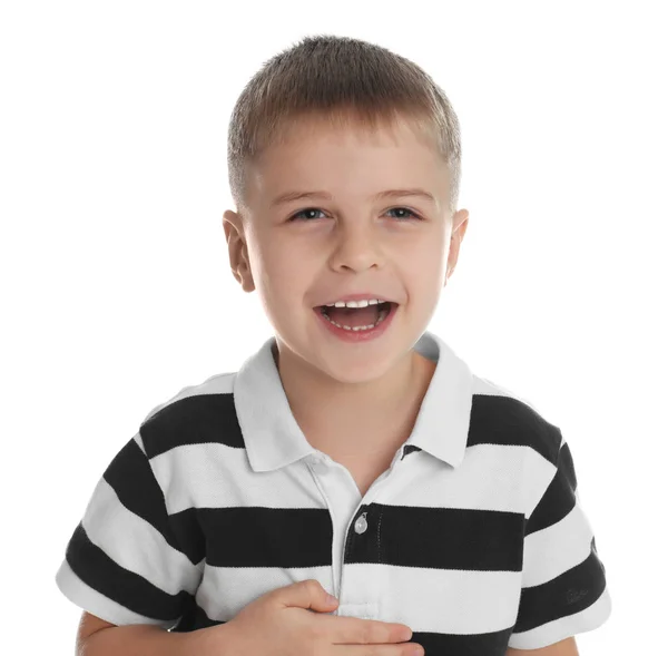 Portrait Happy Little Boy White Background — Stock Photo, Image