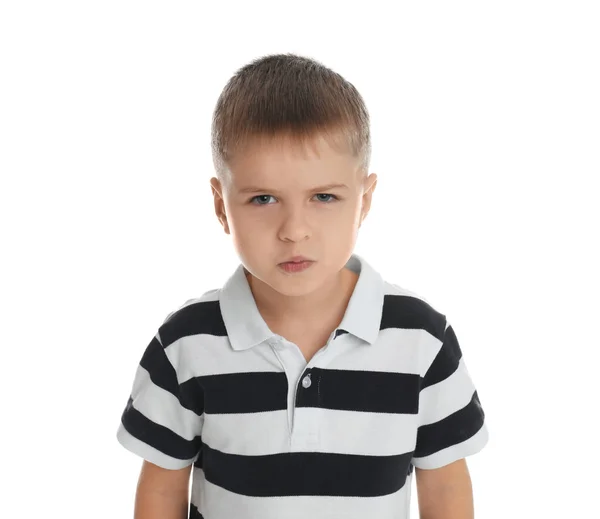 Portrait Angry Little Boy White Background — Stock Photo, Image