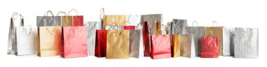 Set of paper shopping bags on white background. Banner design clipart